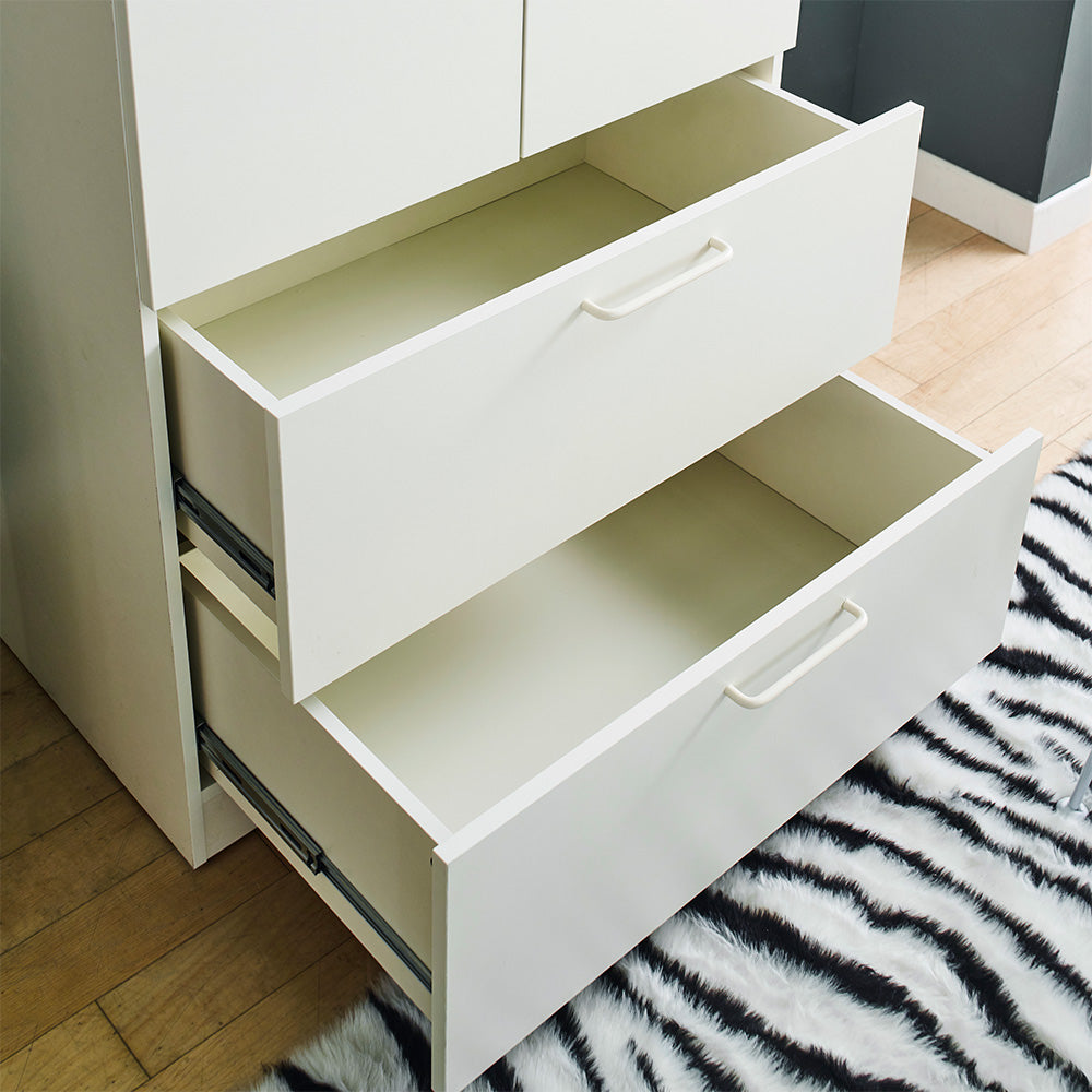 Emma Two-Door Wood Closet with Two Drawers and Hanging Bars in White
