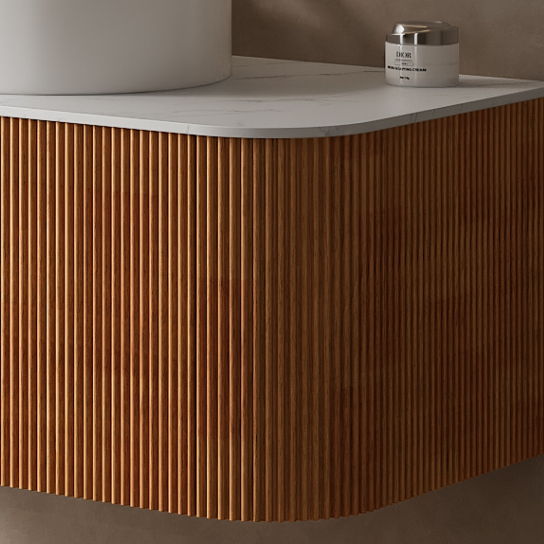 DINA 60'' Wall Mounted Cabinet, with Carrara White Sintered Stone Countertop and 2 Drawers, NO Basin, NO Faucet, Natural Woodgrain Color