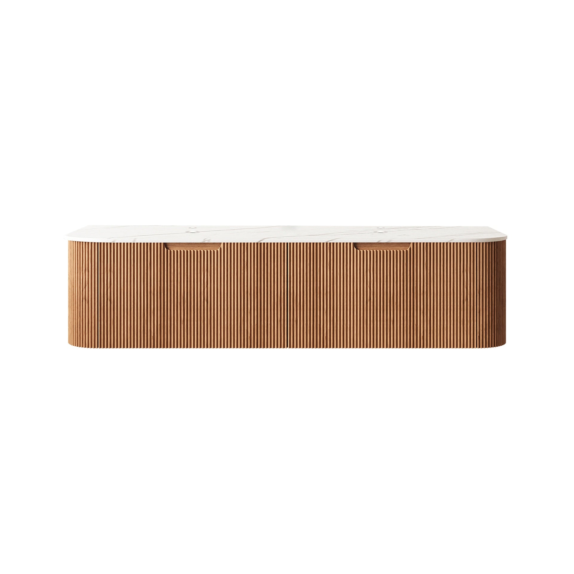 DINA 60'' Wall Mounted Cabinet, with Carrara White Sintered Stone Countertop and 2 Drawers, NO Basin, NO Faucet, Natural Woodgrain Color