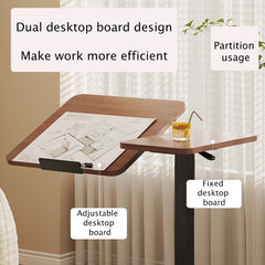 Overbed Bedside Desk, Mobile Rolling Laptop Stand Tilting Overbed Table with Wheels, Height Adjustable Tray Bedside Table for Laptop Bed Sofa, WALNUT