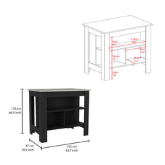 Kitchen Island Dozza, Three Shelves, Black / Ibiza Marble Color Finish