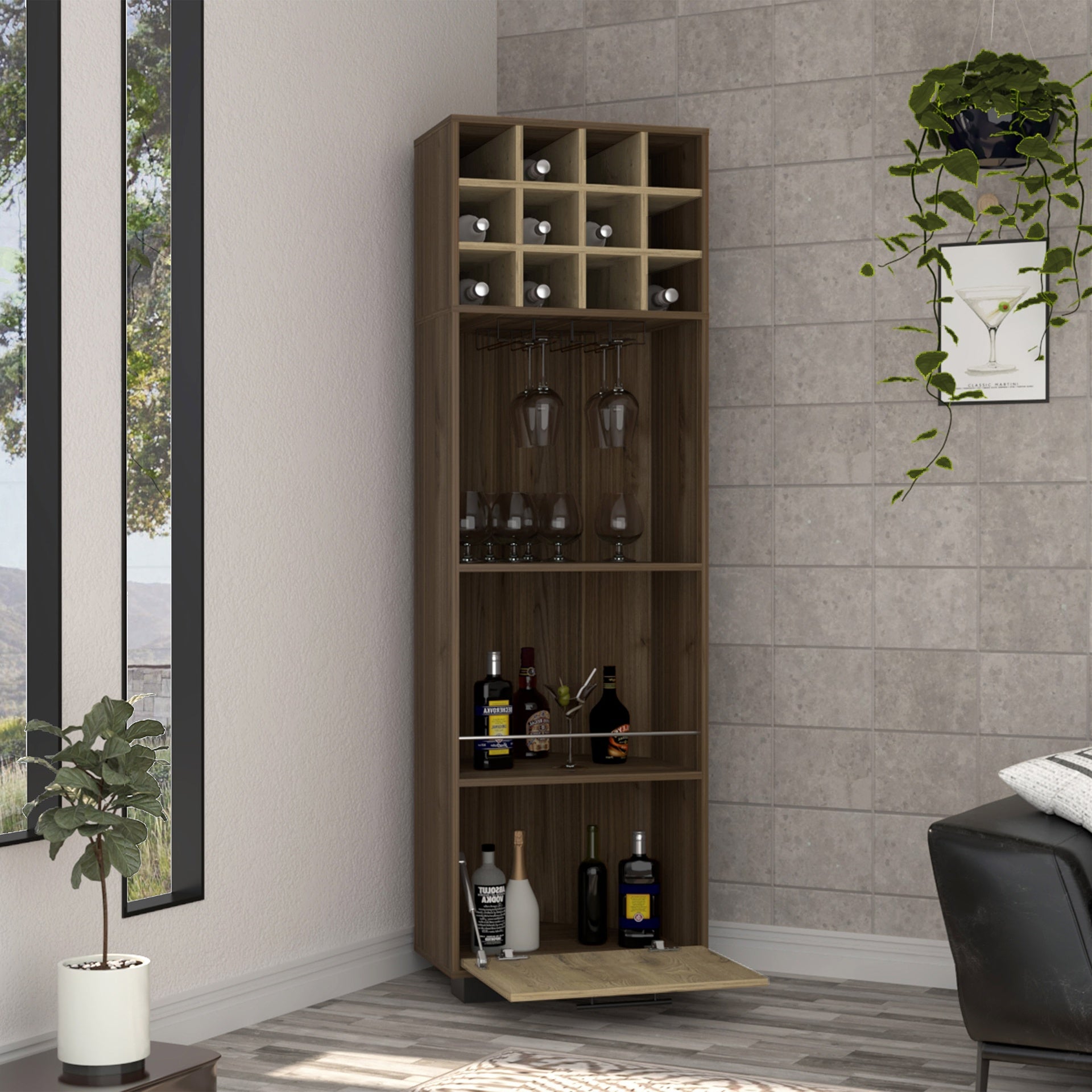 Corner Bar Cabinet Cataluña, Living Room, Mahogany / Aged Oak