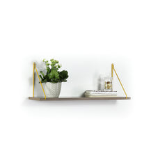 Palmer Floating Wall Decor Wall Mounted Rustic Decorative Hanging Metal Bracket Single Shelf for Books, Walnut/Chrome