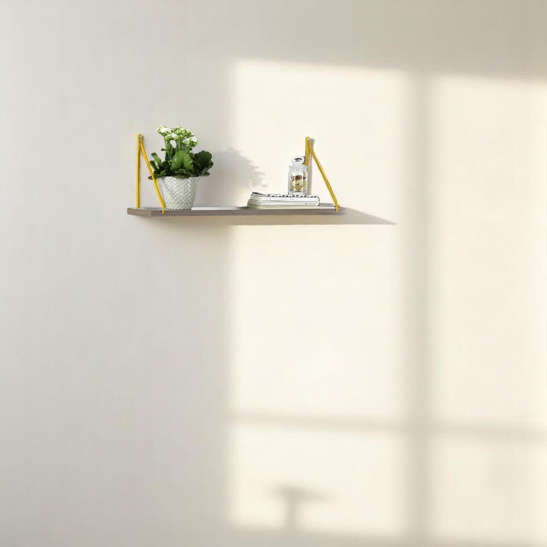 Palmer Floating Wall Decor Wall Mounted Rustic Decorative Hanging Metal Bracket Single Shelf for Books, Walnut/Chrome
