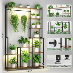 Large Plant Stand Indoor with Grow Light, 71 Inches Tall Plant Shelf, 8 Tiered Heavy-Duty Metal Plant Stand, Square Flower Stand Display Rack for Living Room, Balcony, Patio, Garden