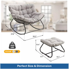 Light Gray Egg Rocking Chair with Ottoman, All-Weather Wicker Lounge & Cushions