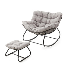 Light Gray Egg Rocking Chair with Ottoman, All-Weather Wicker Lounge & Cushions