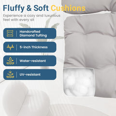 Light Gray Egg Rocking Chair with Ottoman, All-Weather Wicker Lounge & Cushions