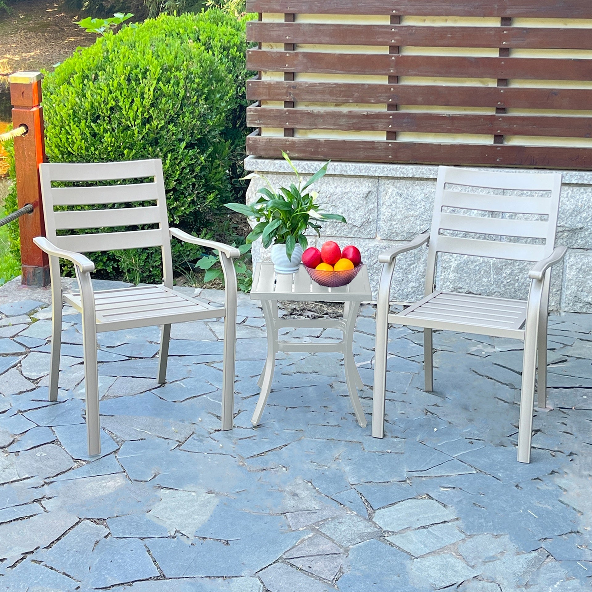 VRSHWO lron Terrace Dining Chairs, a Set of 2 Cream Color Outdoor Chairs,  Metal Chairs, All-Weather Outdoor Metal Dining Chairs, Suitable for Gardens, Terraces, and Swimming Pool