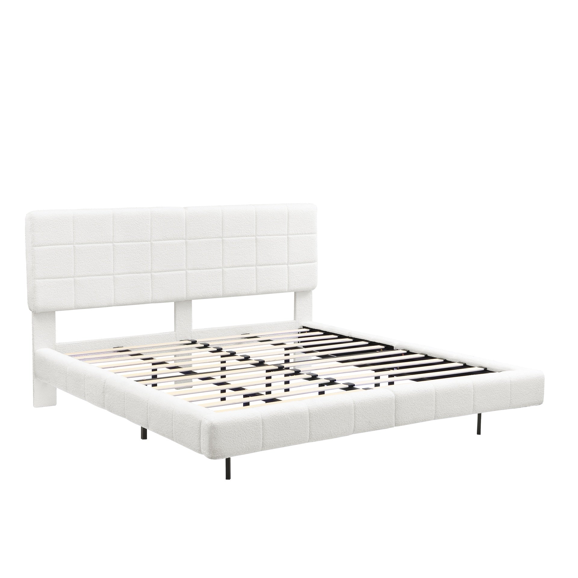 White  Boucle Floating Bed with Light,King