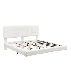 White  Boucle Floating Bed with Light,King