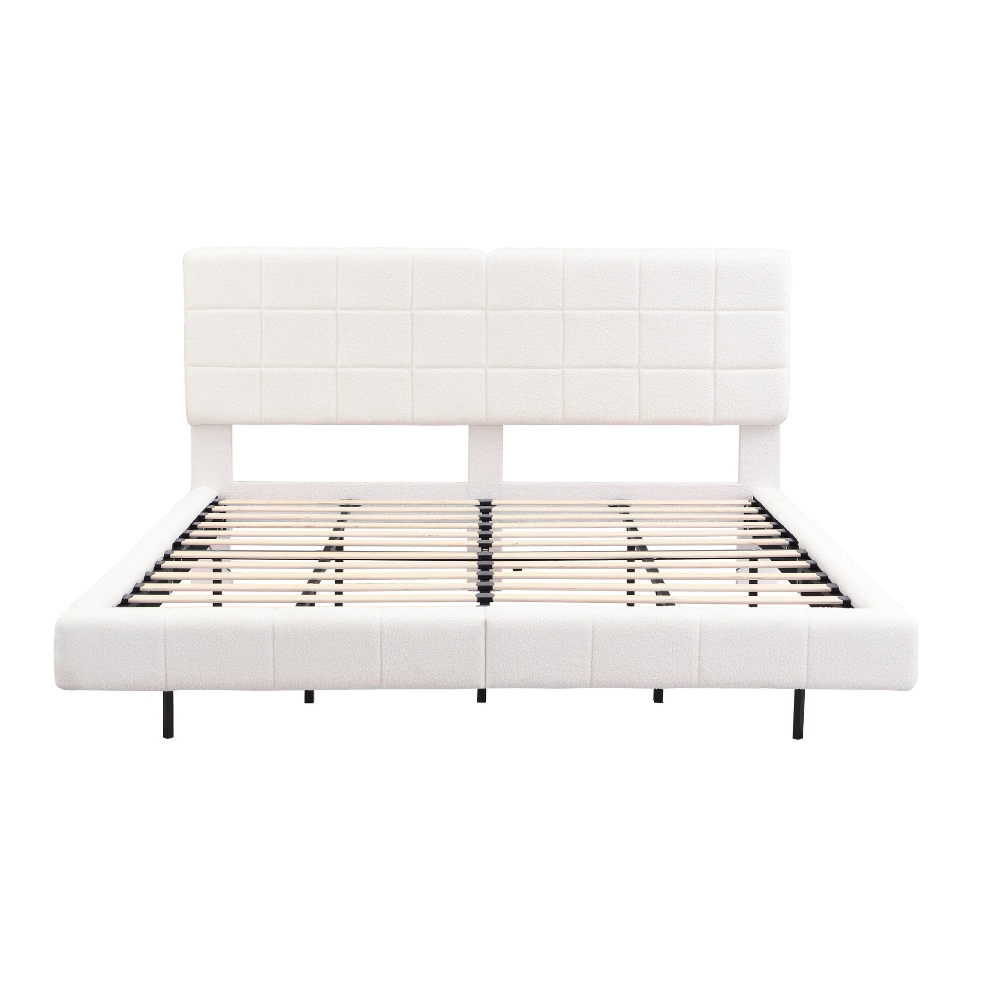 White  Boucle Floating Bed with Light,King