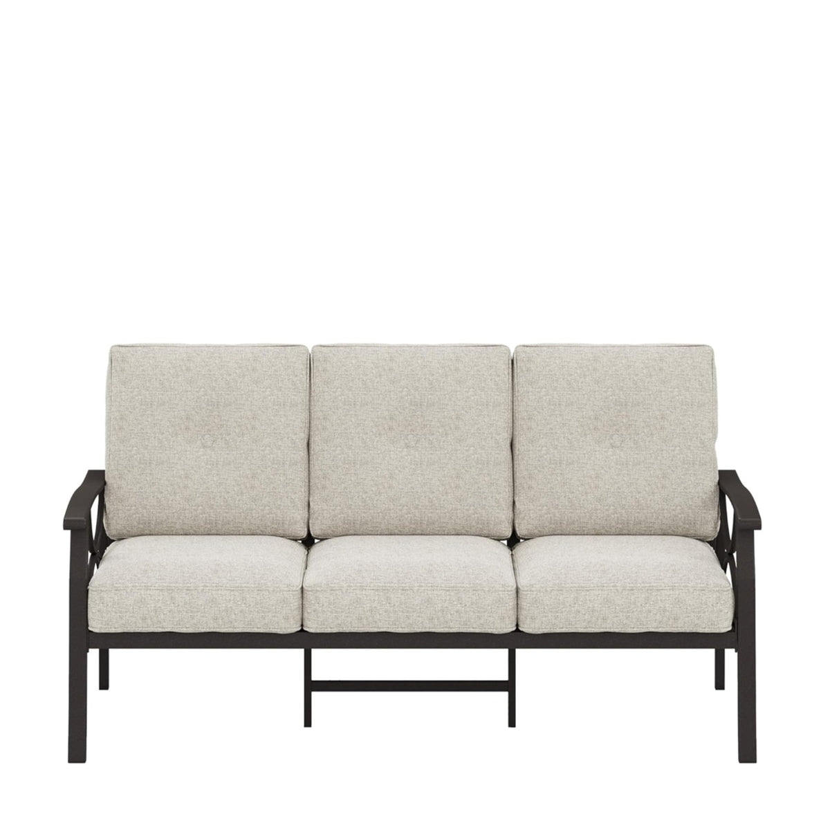 70 Inches All-Weather Metal 3-Seat Patio Sofa with Beige Cushions with Khaki Frame