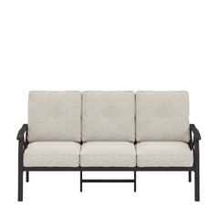 70 Inches All-Weather Metal 3-Seat Patio Sofa with Beige Cushions with Khaki Frame
