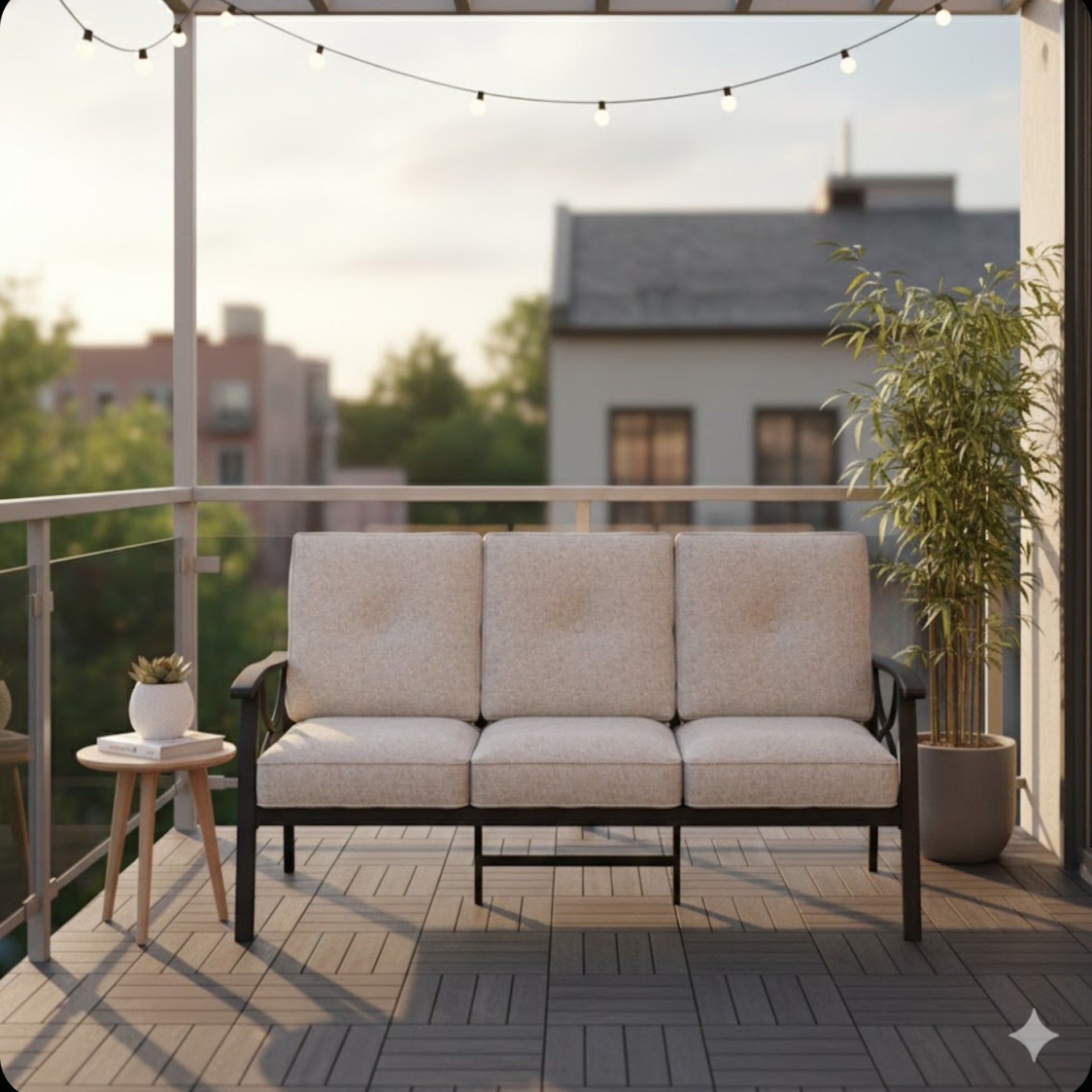 70 Inches All-Weather Metal 3-Seat Patio Sofa with Beige Cushions with Khaki Frame