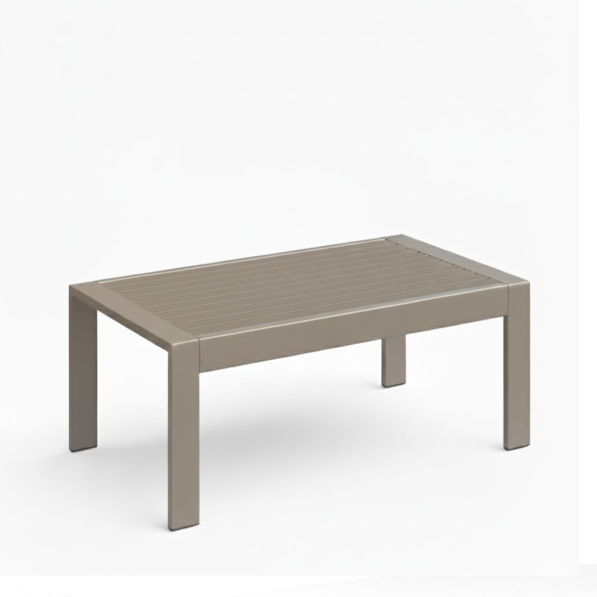 43" x 24" All-Weather Metal Outdoor Coffee Table with Wood-Look Top and Khaki Frame