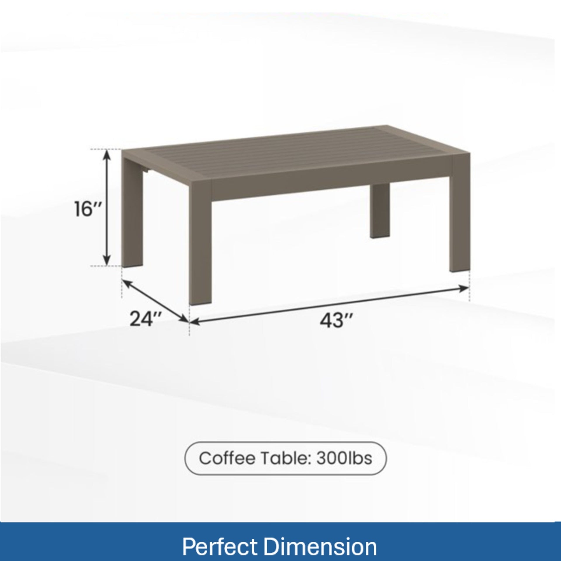 43" x 24" All-Weather Metal Outdoor Coffee Table with Wood-Look Top and Khaki Frame