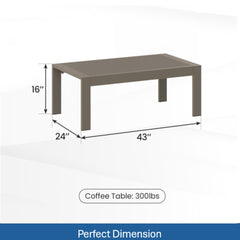 43" x 24" All-Weather Metal Outdoor Coffee Table with Wood-Look Top and Khaki Frame