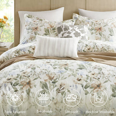 5PCS King/Cal King Cotton Sateen Print Duvet Set
