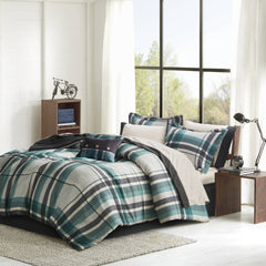9 PCS Full Plaid Comforter Set with Bed Sheets Teal/Black