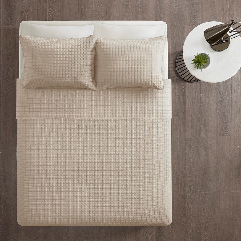 3 Piece Reversible Quilt Set Khaki King/Cal King