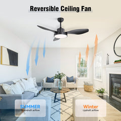 47 Inch Ceiling Fan with 22W LED Light and Remote Control 6 Speeds Reversible DC Motor for Bedroom Black