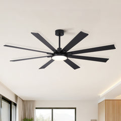 72 inch Mordern Minimalism Black Ceiling Fan with Light and Solid Wood Blades