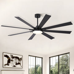 72 inch Mordern Minimalism Black Ceiling Fan with Light and Solid Wood Blades