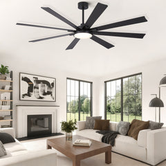 72 inch Mordern Minimalism Black Ceiling Fan with Light and Solid Wood Blades