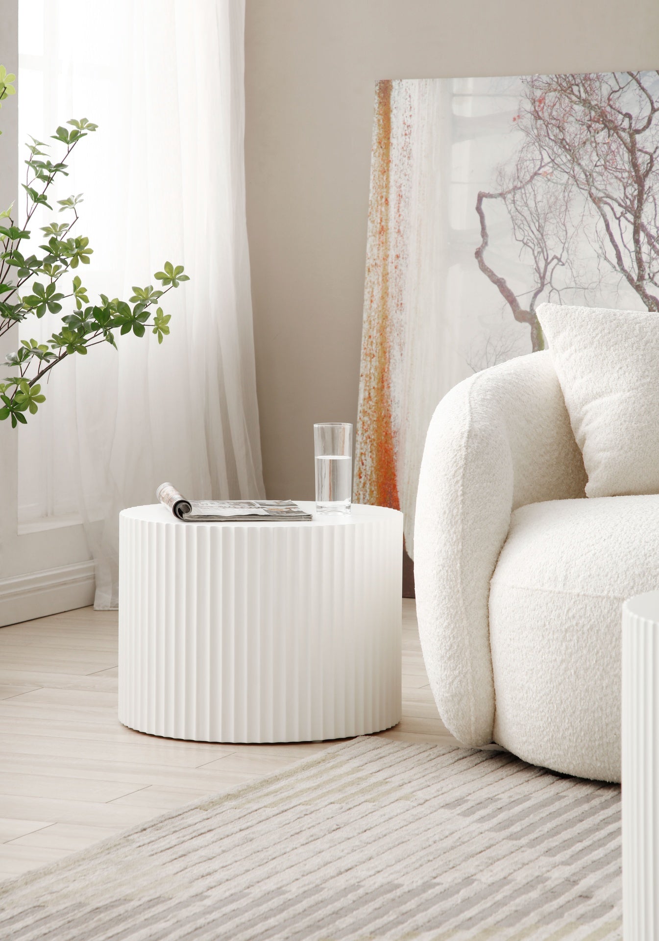 White Round Nesting Table Set of 2,Handcraft MDF Coffee Table for Living Room/Leisure Area(Same Sku:W87682177)