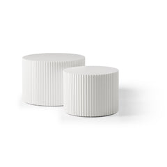 White Round Nesting Table Set of 2,Handcraft MDF Coffee Table for Living Room/Leisure Area(Same Sku:W87682177)
