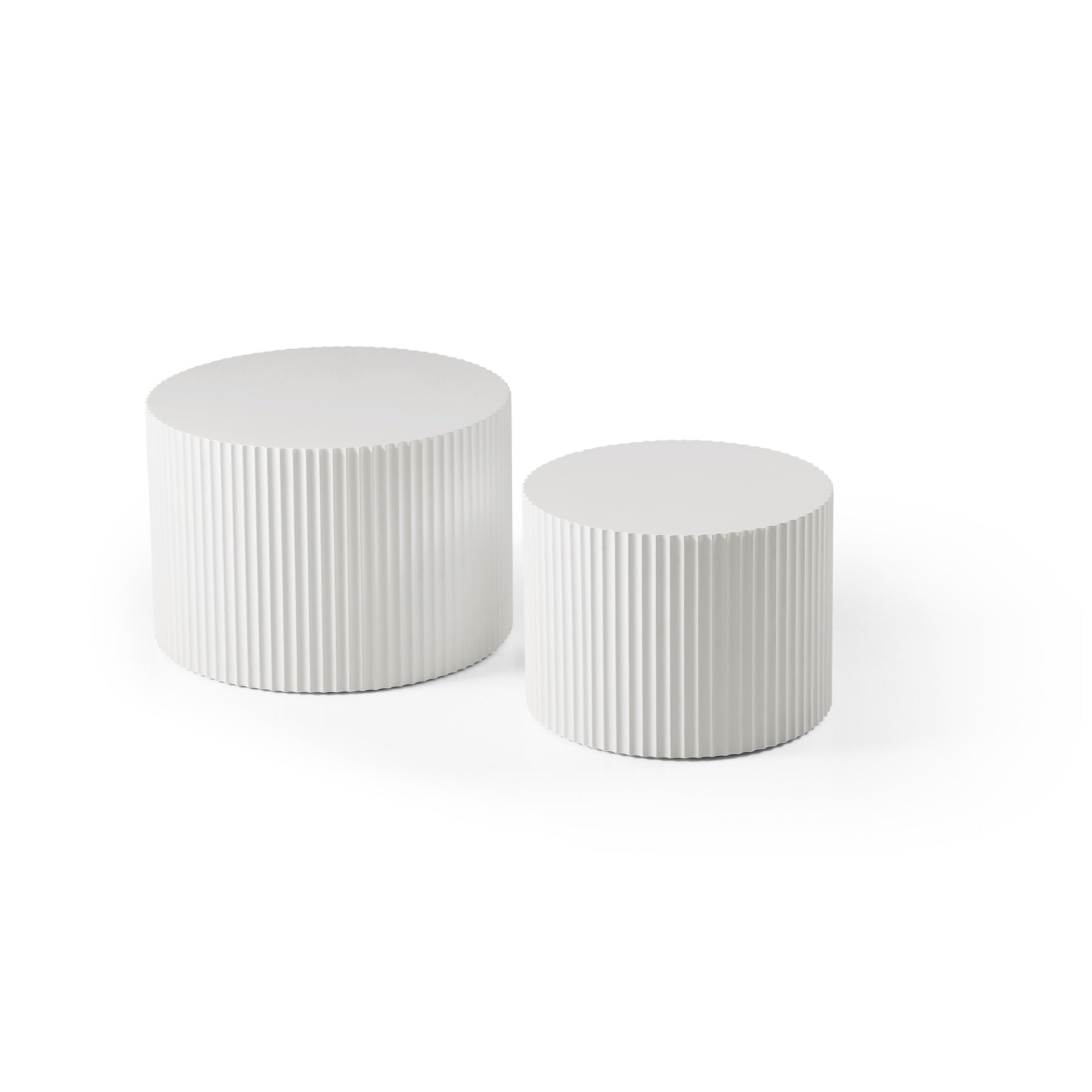 White Round Nesting Table Set of 2,Handcraft MDF Coffee Table for Living Room/Leisure Area(Same Sku:W87682177)