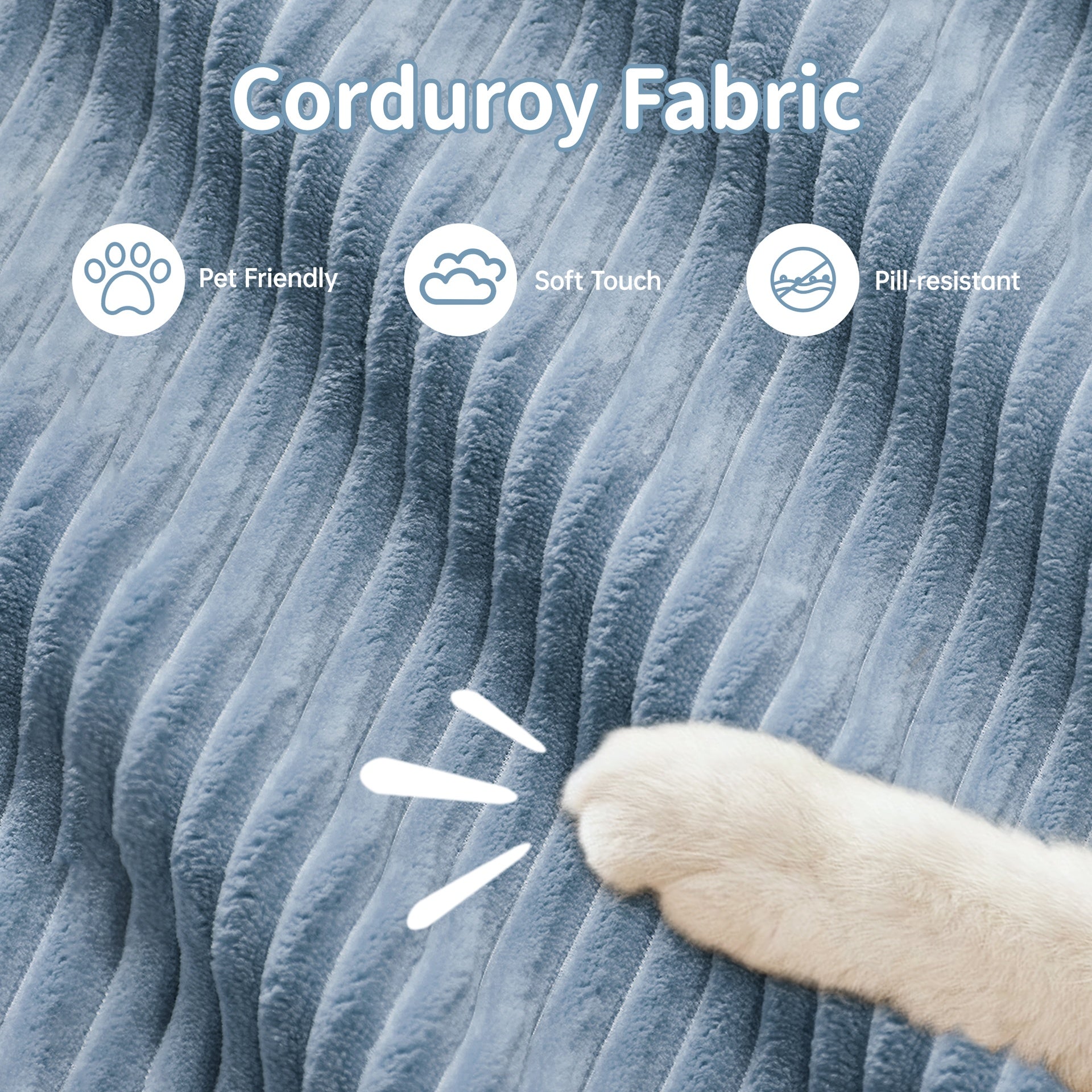 U-shaped modular sofa premiumCorduroy Fabric fabric no assembly anti-slip design pet-friendly extra-wide curved armrests 32D high-resilience sponge for living rooms bedrooms studie,Blue