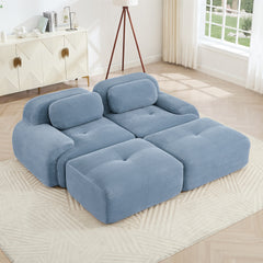 2-seat sofa in luxuryCorduroy Fabric fabric modular multi-combination anti-slip design assembly chaise lounge curved armrests ergonomic support high-resilience sponge for living rooms bedrooms,Blue