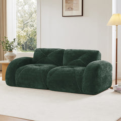 2-seater Tufted Sofa Couches With boneless Sofa,Soft Velvet  Fabric,Bottom Anti-Slip Design,32D High Density Sponge,Ergonomic Design Bottom,No Assembly Required,Fits Living Rooms,Green