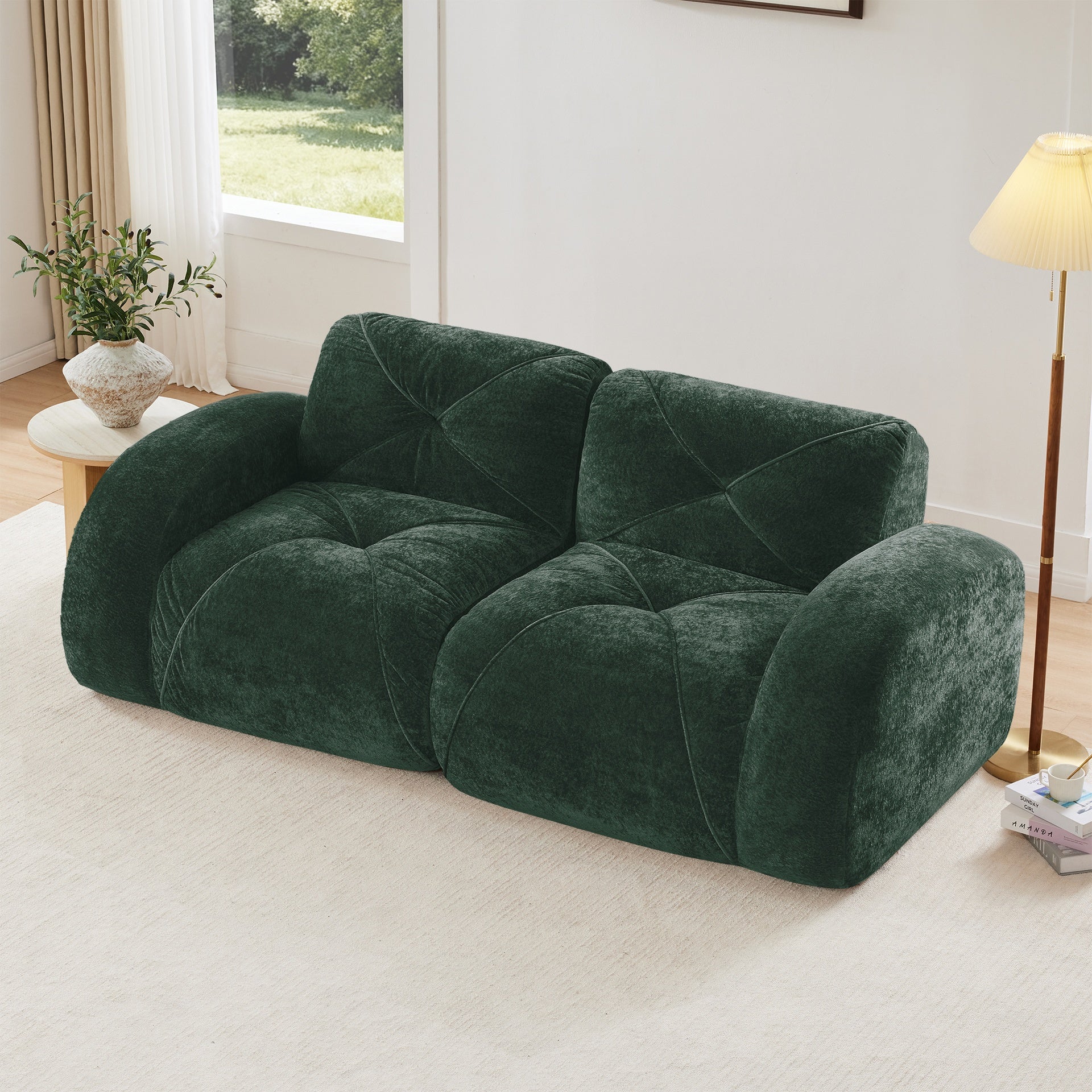 2-seater Tufted Sofa Couches With boneless Sofa,Soft Velvet  Fabric,Bottom Anti-Slip Design,32D High Density Sponge,Ergonomic Design Bottom,No Assembly Required,Fits Living Rooms,Green