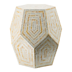 18x18x21" Hexagonal Capes Capiz Stool, Cream/Yellow