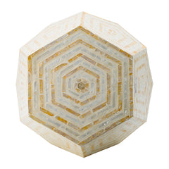 18x18x21" Hexagonal Capes Capiz Stool, Cream/Yellow