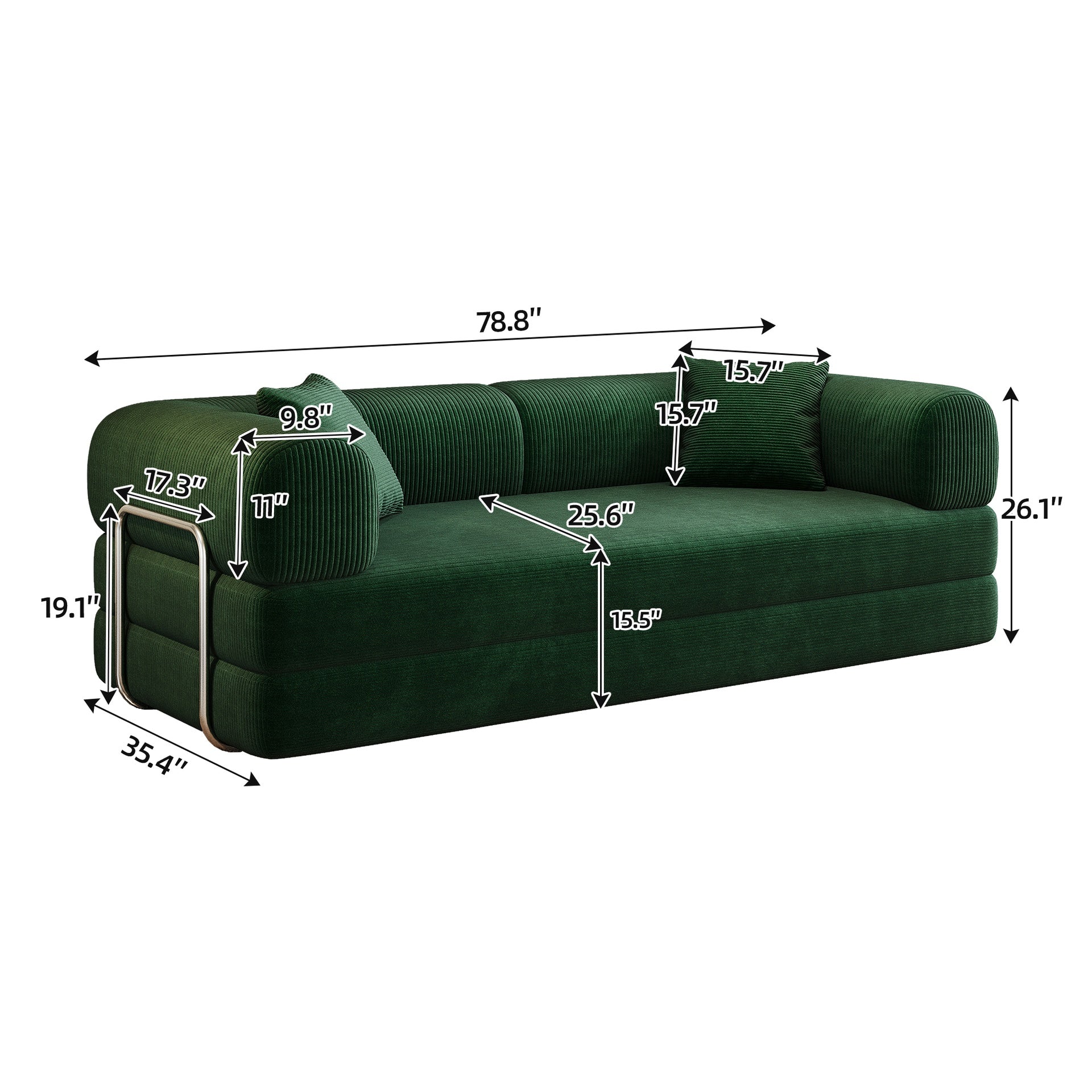 78.8" Compression Sofa,Convertible Floor Sofa Bed-with Pillow Back Support Armrest,Comfy Futon Couch Sleeper Bed,Loveseats Boneless Modular Sectional Sofa,Corduroy fabric,for Living Room,Bedroom,Green