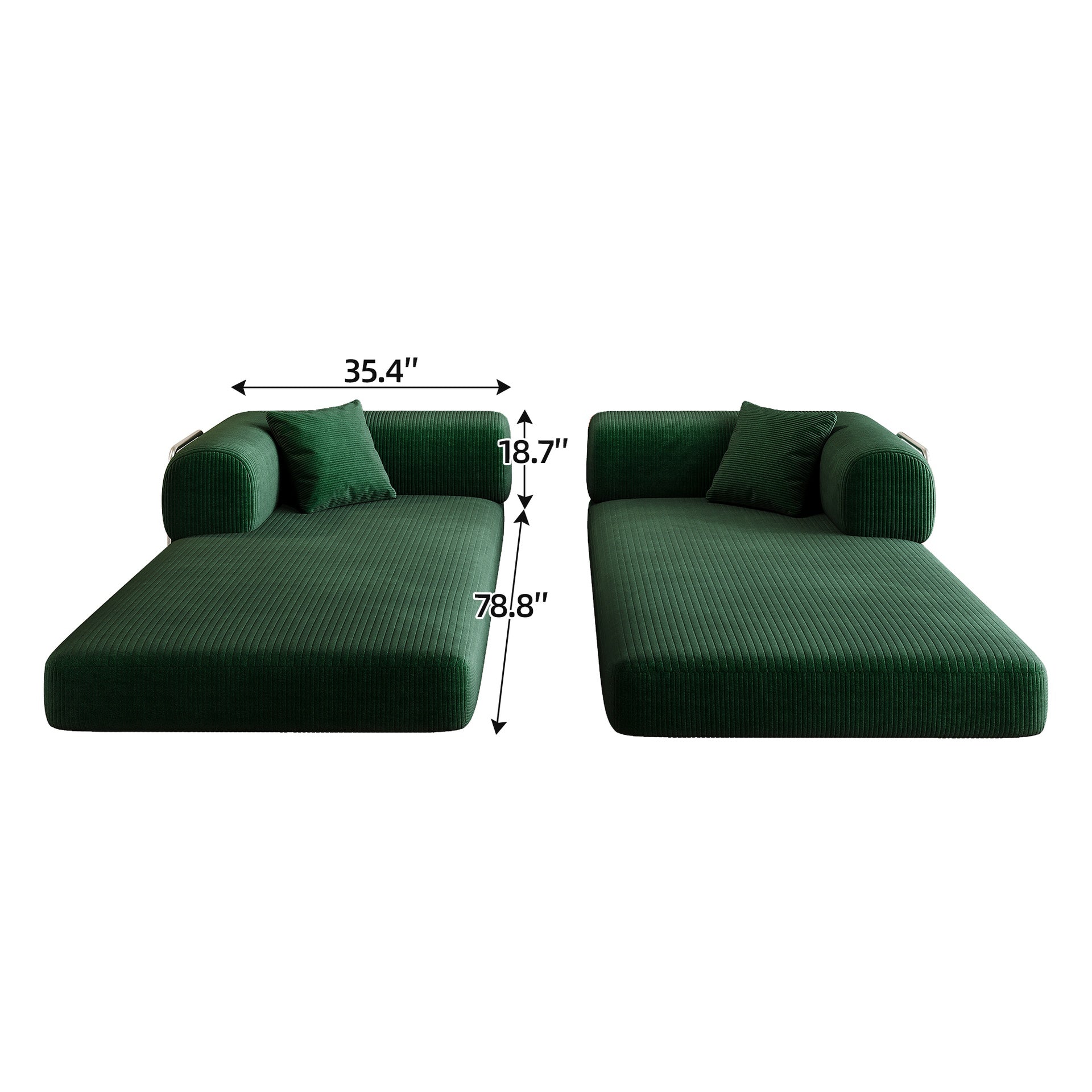 78.8" Compression Sofa,Convertible Floor Sofa Bed-with Pillow Back Support Armrest,Comfy Futon Couch Sleeper Bed,Loveseats Boneless Modular Sectional Sofa,Corduroy fabric,for Living Room,Bedroom,Green
