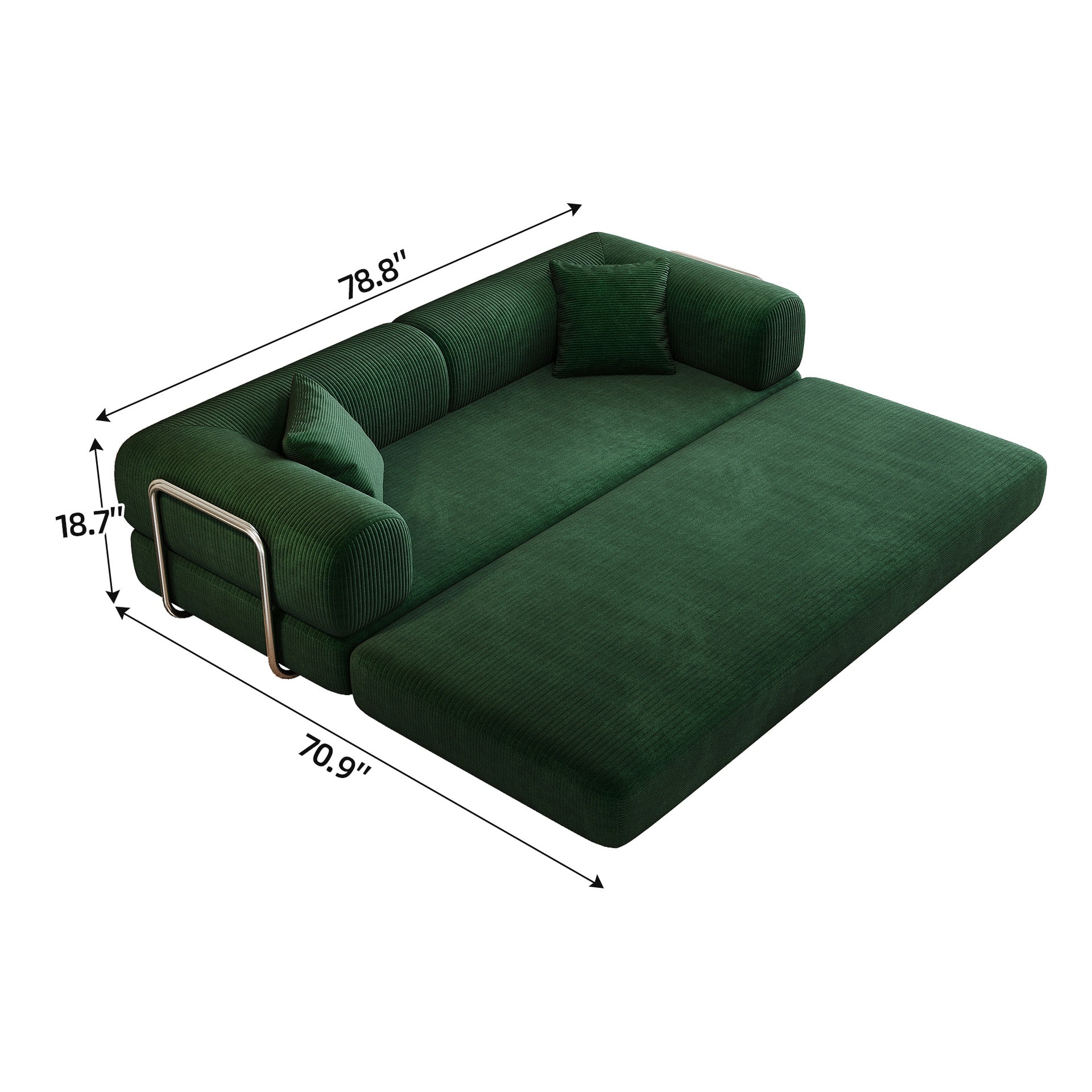 78.8" Compression Sofa,Convertible Floor Sofa Bed-with Pillow Back Support Armrest,Comfy Futon Couch Sleeper Bed,Loveseats Boneless Modular Sectional Sofa,Corduroy fabric,for Living Room,Bedroom,Green