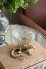 5x5x4.5" Gold Lizard Pedestal Bowl with Ribbed Glass Dish