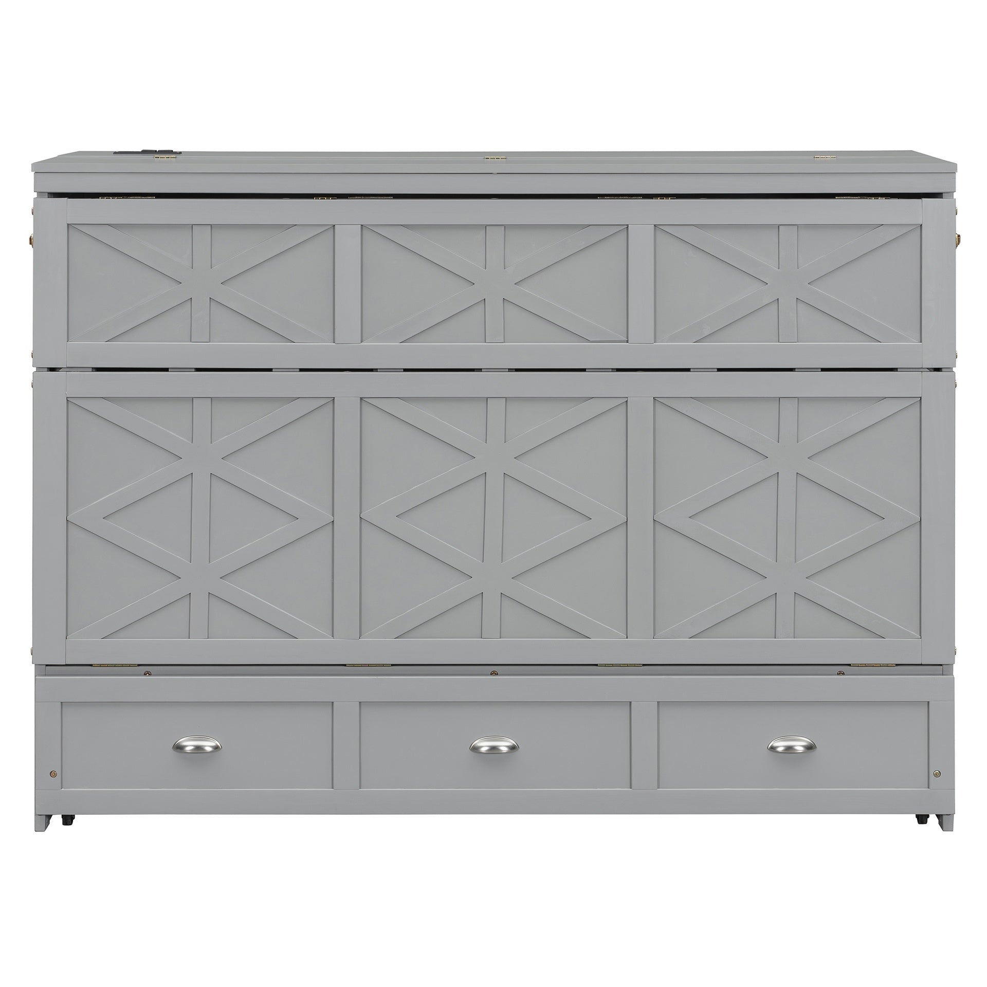 Queen Size Murphy Bed with Large Drawers and USB,Brushed Gray