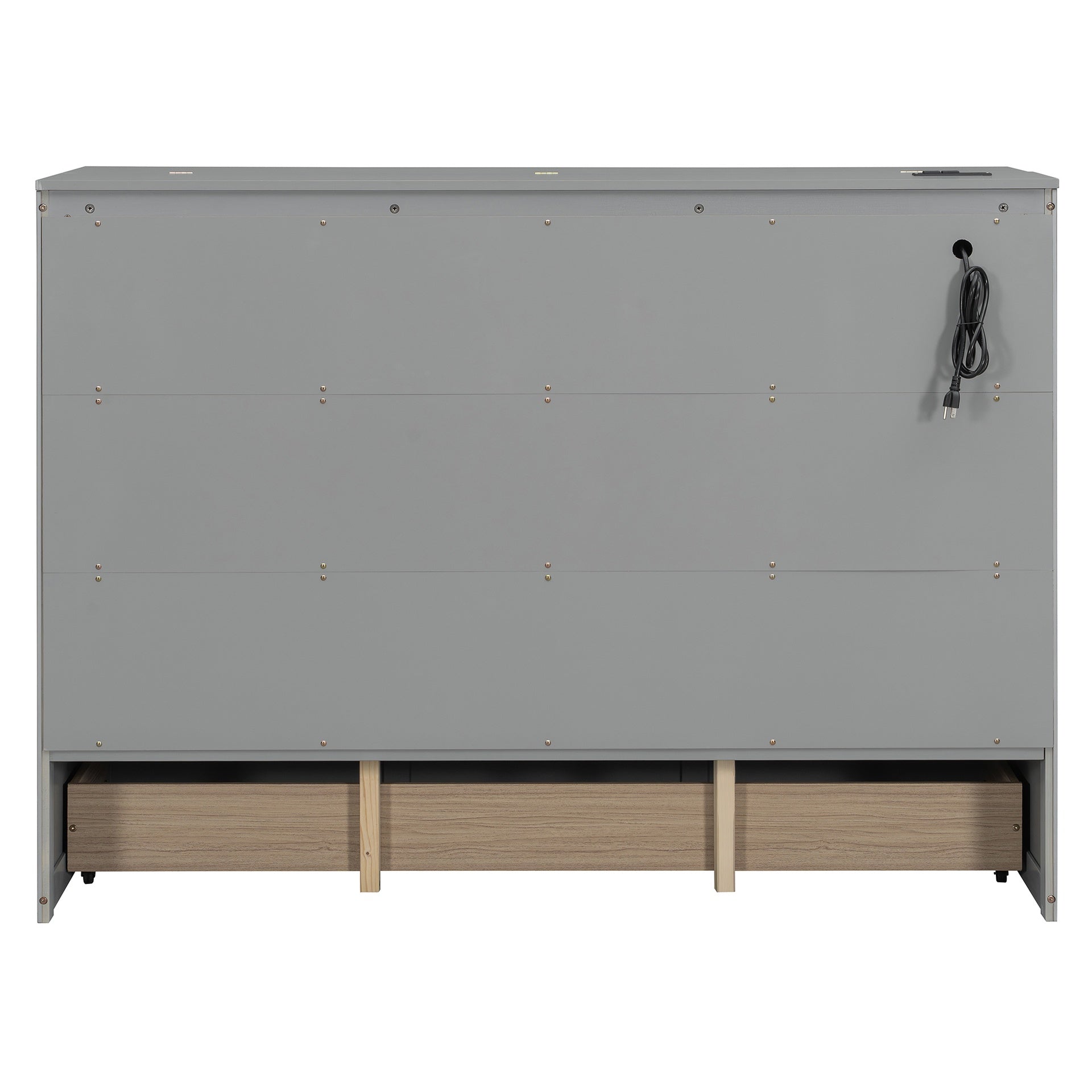 Queen Size Murphy Bed with Large Drawers and USB,Brushed Gray