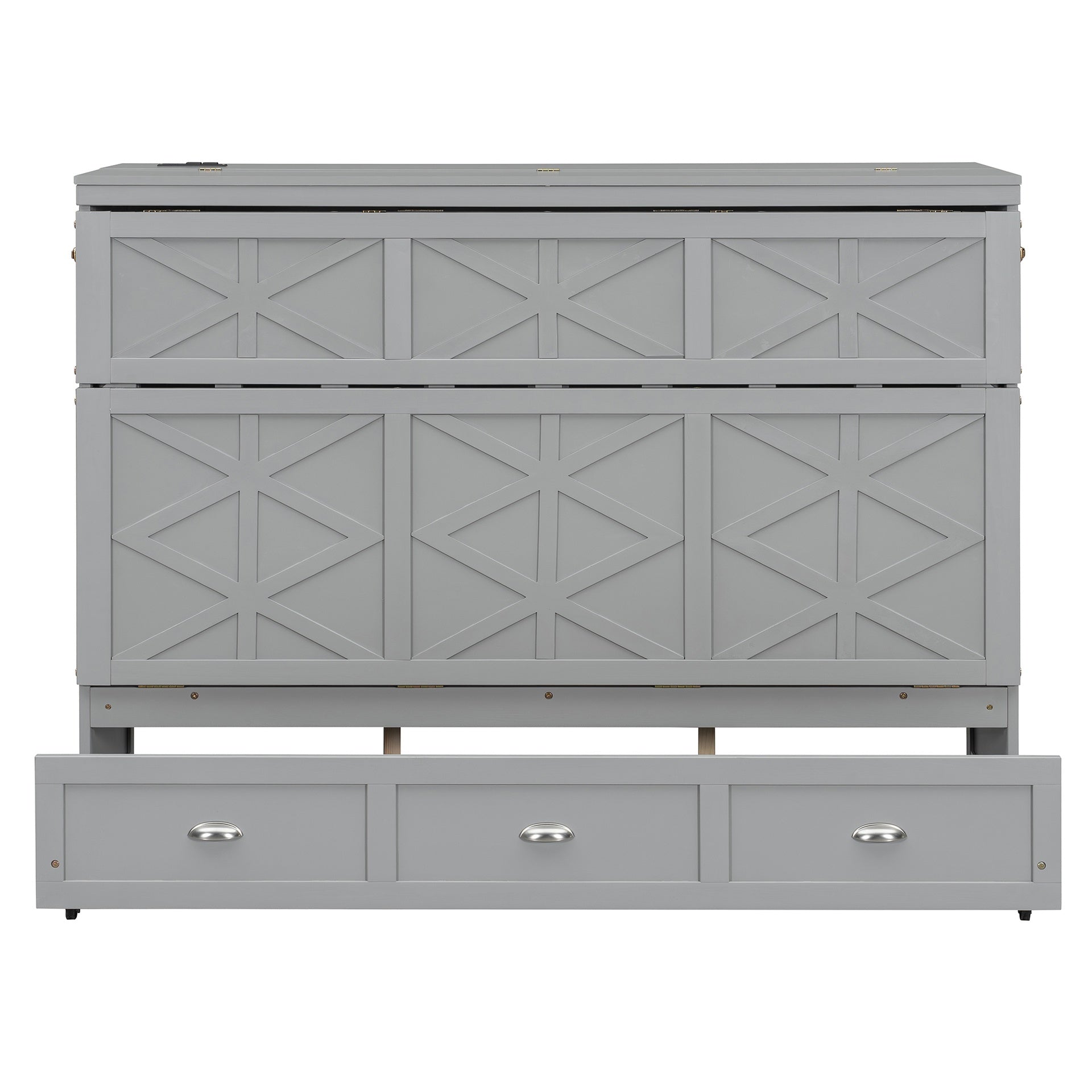 Queen Size Murphy Bed with Large Drawers and USB,Brushed Gray