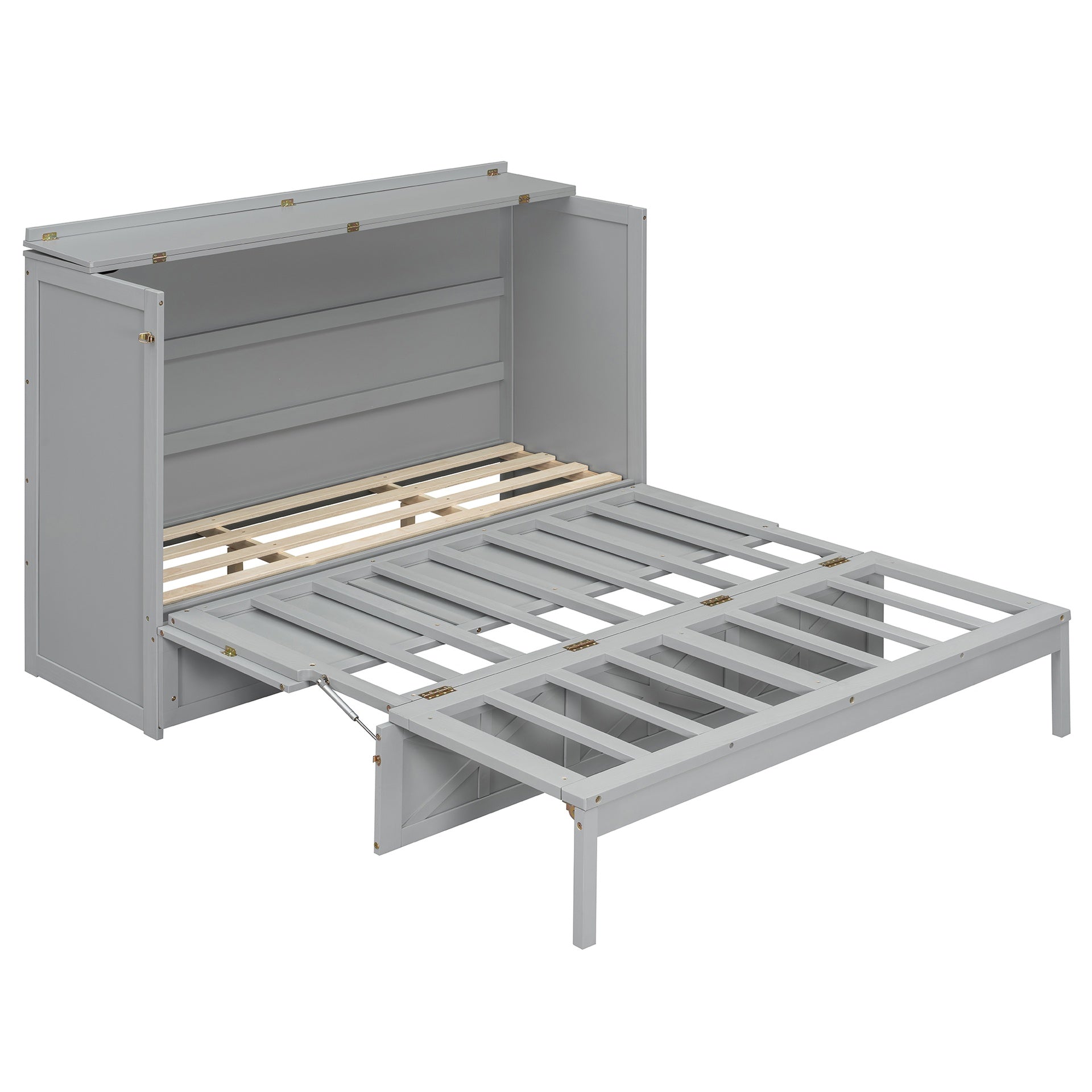 Queen Size Murphy Bed with Large Drawers and USB,Brushed Gray