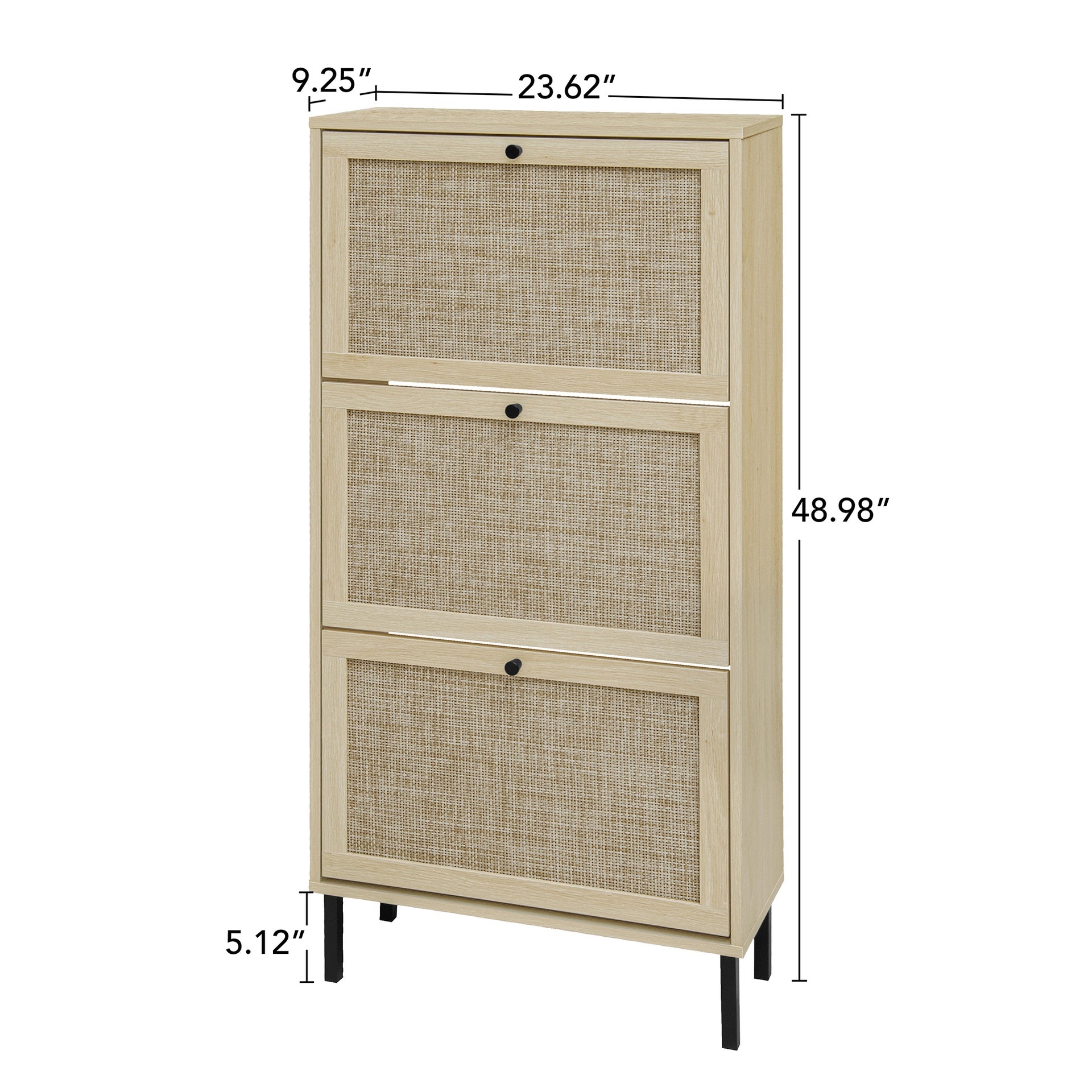 Rattan 3 Door Shoe Rack, Freestanding Modern Shoe Storage Cabinet, for Entryway