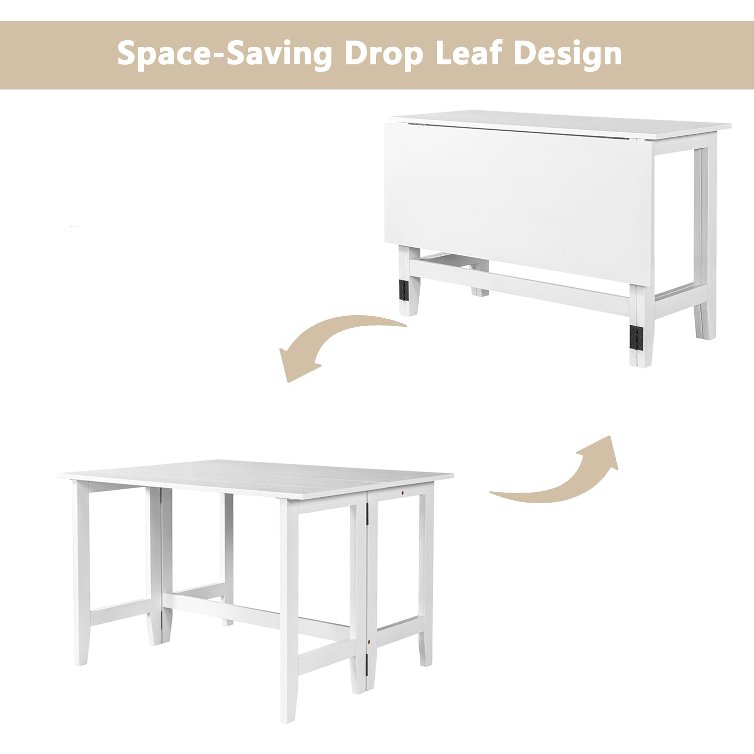 TOPMAX Farmhouse Wood Extendable Dining Table with Drop Leaf for Small Places, White(OLD SKU:N717P195019)