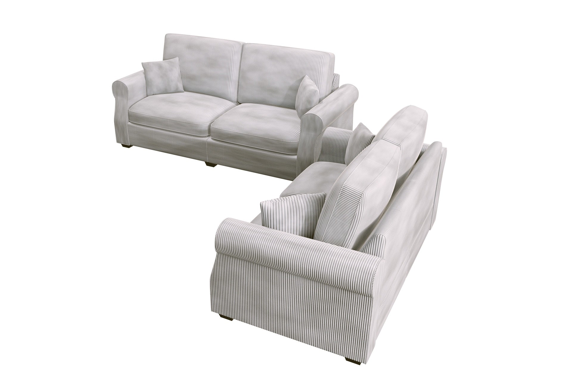 Contemporary Style 2pc Sofa Set Luxurious Corduroy Upholstered Cushion Back Seat Wooden Legs Ivory Finish Primary Living Room Matching Pillow Included