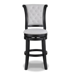 2pc Swivel Pub Stools Counter Height Chair Upholstered Seat Nailhead Trim Footrest Wooden Dining Room Furniture Black/Dove